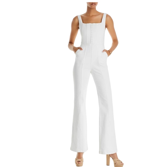 NWT Alice Olivia Chels White Corset Stretch Denim Jumpsuit Sz 28